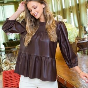 THML Faux Leather Tiered Top - Size Small